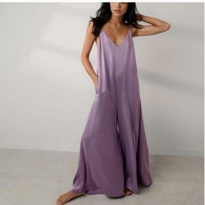LUNYA BNWT Washable Silk Elastic Strap Jumpsuit in Dormant Orchid Size XS